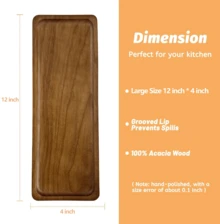 6-Pack 12" Natural Acacia Wood Rectangular Charcuterie Board Set, Modern Wooden Serving Trays For Cheese, Desserts & Appetizers - 棕色 - 查看 2