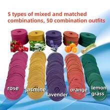 1 Canister Of 50 Mixed Spiral Incense Sticks + Gourd Base, Rose, Jasmine, Lavender, Lemongrass And Orange Scents. Burn Time: 3-4 Hours. Suitable For Air Purification, Yoga, Meditation, Fitness, Home Cleaning And Relaxation. Ideal Gift For Home Use Or Outdoor Occasions. Great For Holiday Decoration. - 5 Sets (roses, Jasmine, Lavender, Lemongrass, and Oranges) - View 2