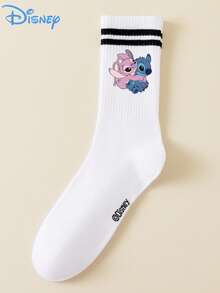 5/1 Pair Stitch Cartoon Pattern Mid-Calf Socks, Sporty Stripe Design, Made Of Polyester Fiber, Cute Cartoon Pattern, Fashionable, Casual And Breathable, Suitable For Everyday Wear, Back-To-School Season And Holiday Gifts. - Multicolor - View 7