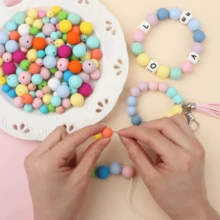 112/198pcs Fashion Round Silicone Beads Jewelry Making Kit - Multi-Color DIY Beading Craft Supplies, Stylish Decorative Beads For Necklaces Bracelets Keychains ID Badge Lanyards Bead Pens, Unisex Gift For Craft Lovers Students Office Workers (9mm/12mm/15mm Optional) - Silicone Round Beads - View 3