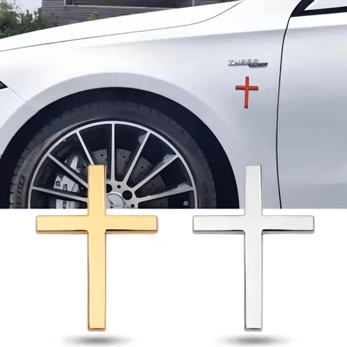 2.5" X 1.8" Metal Jesus Christ Cross Emblem Sticker, 3D Alloy Cross Decal Sticker For Car Body Rear, Self-Adhesive Anti-Scratch Cross Logo Sticker - one-size - View 1