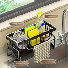[Kitchen Sink Organizer] Heavy-Duty Metal Kitchen Sink Organizer Tray - Sink Drainage Rack With Built-In Sponge Holder, Dish Brush Slot - Space-Saving Countertop Organizer, Compatible With Standard Sinks - Easy To Clean Kitchen Christmas Ready Home Cleaning Kitchen Cleaning Party Cleaning - 彩色 - 查看 6