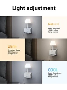 1pc 10-In-1 Smart Outlet With Digital Display, Type-C/USB Fast Charging, Dimmable LED Nightlight, 3 USB-A + 1 Type-C Multi-Device Fast Charging Station, Independent Switch, Overload Protection, Ideal For Home, Office, Travel, Gaming Desk Organization