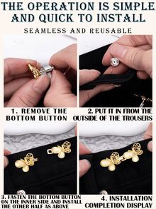 4 buc cleme decorative reglabile pentru talie, din metal, cu fluture auriu/stras, pentru femei, potrivite pentru pantaloni/fuste, uz zilnic casual, cadou excelent pentru prietene