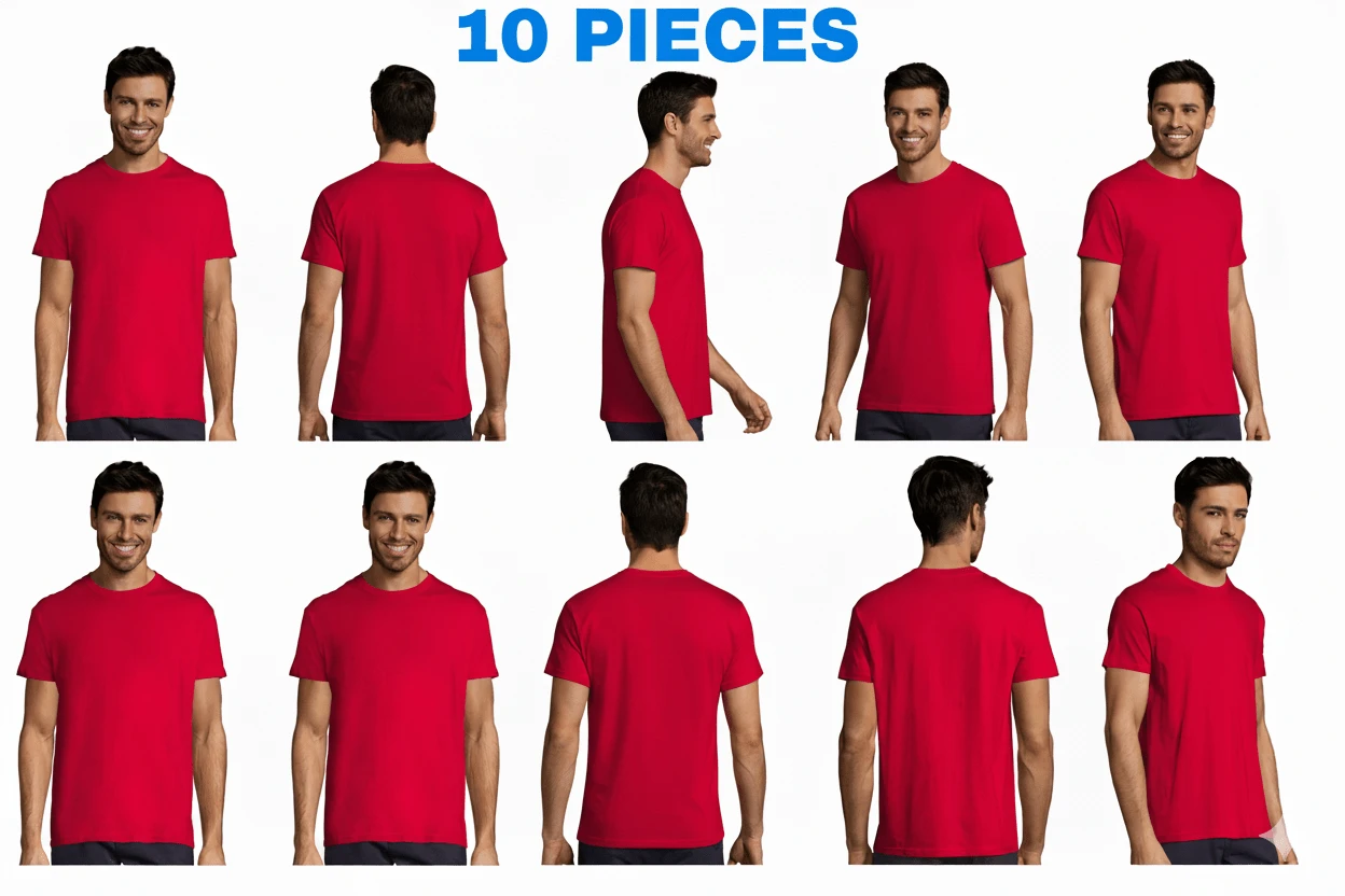 THEGEWA PACK OF 10 T-SHIRTS, ASSORTED COLORS: BLACK, WHITE, AND MORE COLORS, LIGHT AND COOL. Plain, Regular, Asymmetrical, Spring Festival, MULTICOLOR - Red - View 1