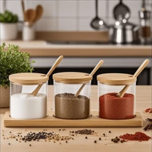 3-Pack Glass Seasoning Storage Box Set (With Lid, Spoon, Sticker) - Moisture-Proof Seasoning Bottle, Seasoning Container, Creative Seasoning Bottle, Salt And Pepper Shaker, Seasoning Storage Box With Lid, Food Storage Box With Spoon, Kitchen Supplies, Rust-Proof Kitchen Salt, Sugar And MSG Storage Box, Multi-Grid Storage Box, Integrated Multi-Grid Seasoning Jar - Màu gỗ - Xem 3
