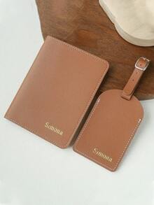 Personalized Name Passport Holder And Luggage Tag Set, Customized Gold Foil Texture Travel Gift, Customized Faux Leather Passport Cover And Luggage Tag Set, Customized Travel Accessories, Handmade Fashion Travel Gift, Birthday Gift, Bridesmaid Gift - Multicolor - View 7