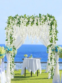 Nejlue Artificial Flowers/Plants1111 Home & Living 1/2/4pcs White Artificial Wisteria Wreath, Silk Wisteria Vine Hanging Garland, Suitable For Home Decor, Garden Decor, Room Decor, Wall Decor, Indoor/Outdoor Decor, Wedding Arch Floral Decor, Bedroom Decor, Dining Table Decor, Party Decor, Birthday Decor, Spring Decorations, Valentine's Day Decorations - White - View 2