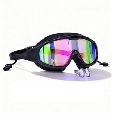 成人大框防水防雾游泳镜，内置耳塞、鼻夹，清晰视野游泳眼镜配件，沙滩必需品，沙滩配件，泳池浮板