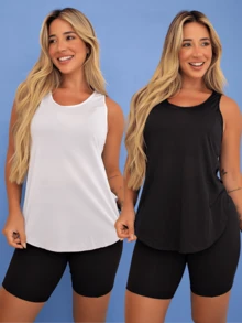 Kit 2 Dry Fit Women's Fitness Tank Tops Tarelles Gym T-Shirt - 白色 - 查看 9