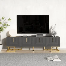 TV Stand, Low Cabinet With Textured Door, Gold Handles And Legs. - Grey - View 12