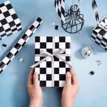 1pc Checkered Flag Wrapping Paper Roll, Mini Roll 17 Inch X 33 Feet, Checkered Color Paper Gift Wrapping Paper, Racing Wrapping Paper, Birthday Car Wrapping Paper, Suitable For Racing Party, Birthday Party, Mini Roll,Valentine's Day - Black and White - View 14