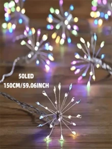 1 buc Lampă cu șir de artificii 50/100LED, Lampă cu șir decorativ de Crăciun, Lampă de zână cu stele colorate, Lampă cu șir decorativ alimentată prin USB cu telecomandă, Potrivită pentru decorarea lămpii de Crăciun în grădină, decorarea piscinei, terasăi, petrecerii, nunților, de Crăciun, campingului, gardului rulotei - USB + telecomanda - Vizualizare 14