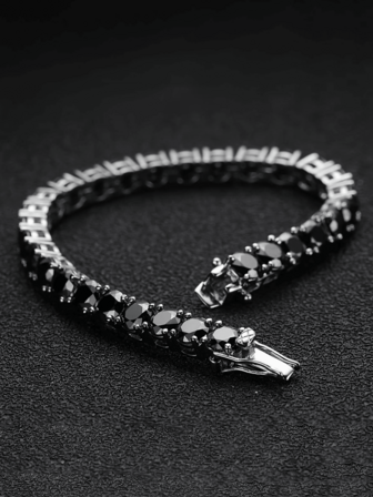 1pc Fashionable Black Tennis Beaded Bracelet - Dark Hiphop Style Jewelry, Ideal Gift For Birthday, Wedding, Anniversary, Graduation Or Mother's Day