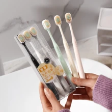 Japanese Wide Thin Soft Toothbrush Set Of 3 For Adults - Premium Fine Soft Hair Toothbrush For Couples And Home Use