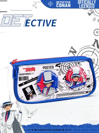 Detective Conan Kuroba Kaito Pencil Case, Classic "Moonlight Magician" Theme Design, 3D Printed Kaito (White Cape + Top Hat + Monocle) & Dove/Glider Elements, High-Capacity Double-Layer Storage, Wear-Resistant Waterproof Fabric, Smooth Metal Zipper + Themed Badges, Elastic Pen Slots + Inner Mesh Pocket + Hidden Small Pocket, Lightweight Portable With Backpack Hook, Ideal For Kids/Teens/Students/Office Workers & Kuroba Kaito/Conan Fans (Nostalgic 80s/90s Lovers), Perfect For School/Office/Study/Travel/Daily Use, Collectible Anime Peripheral & Birthday Gift For Girlfriend/Sweethearts