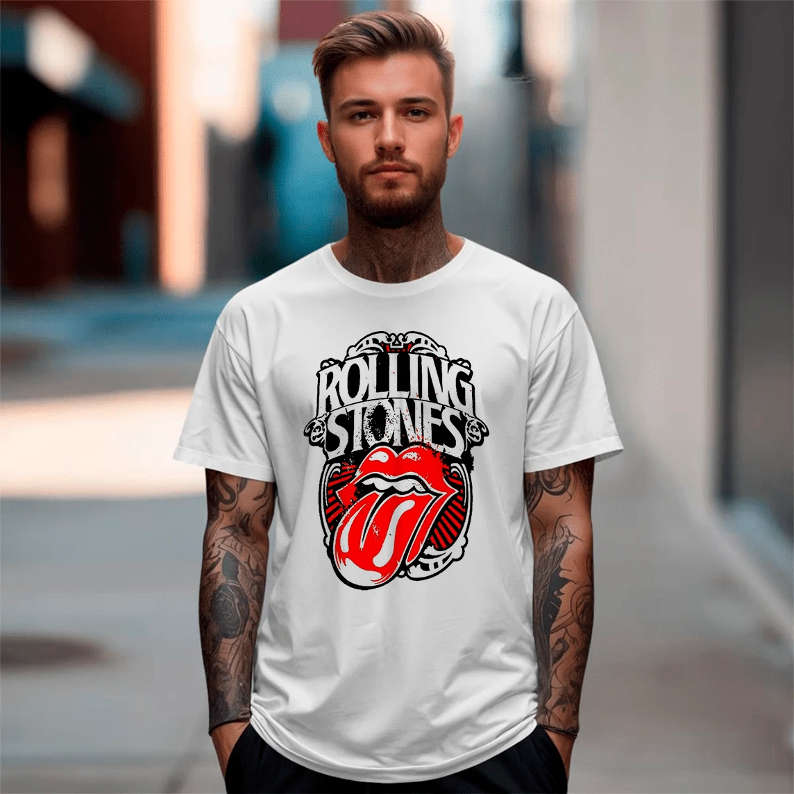Rock In Roll Casual T-Shirt - 白色 - 查看 1