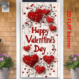 Bandera de puerta 2D 1 Bandera de puerta del Día de San Valentín, decoración de poliéster con tema de corazón, sin electricidad requerida, diseño de celebración multifuncional, adecuado tanto para uso en interiores como en exteriores