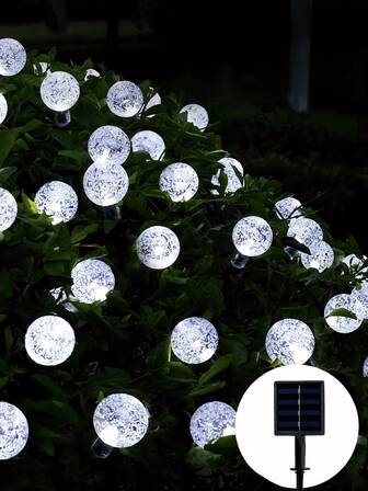 1串 20灯 4米/30灯 5米/50灯 7米 白色泡泡球 8种模式太阳能灯串，户外花园装饰水晶球灯，派对装饰 LED 泡泡球太阳能灯，圣诞仙女灯，露营灯，太阳能灯串