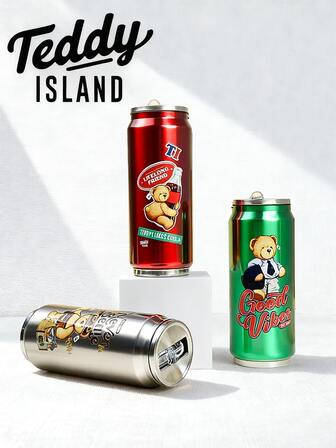  1个500毫升 TEDDYISLAND创意水杯，可乐瓶造型，304不锈钢双层保温杯，便携简约吸管杯，休闲杯，户外旅行杯，含吸管