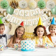 Sage Green Birthday Decorations, Olive Green Gold White Sand Balloons Happy Birthday Banner Tablecloth Gold Fringe Curtain Paper Pom Poms For Kids Women Men Girls Boys Bday Party Decor - 彩色 - 查看 6