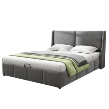Upholstered Bed, Ear-Shaped, Cushioned Headboard, Double Bed, Hydraulic Functional Bed, 140 X 200, Grey - Grey - View 1