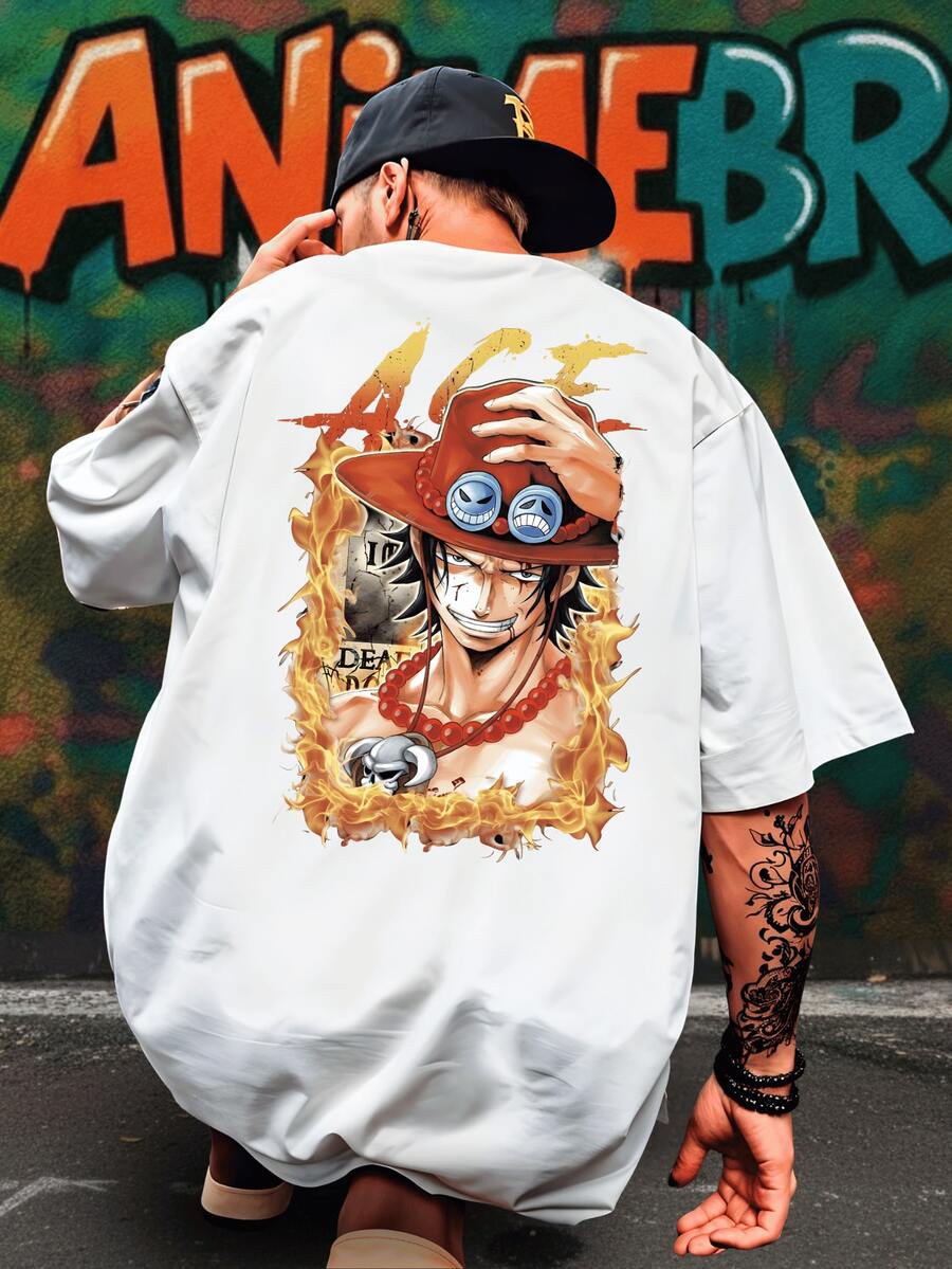 Anime T-Shirt Ace Piece Demon Kimetsu 100% Cotton Premium Streetwear Unisex Immediate Shipping | Plus Size - Vitt - Visa 1