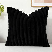 Vỏ gối trang trí sọc mềm mại ấm áp bằng lông giả, Vỏ gối nhung cho ghế sofa - màu đen - Xem 10