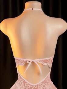 性感连体睡衣，女士露肩性感睡衣，镂空制服性感内衣 - 藕粉色 - 查看 4