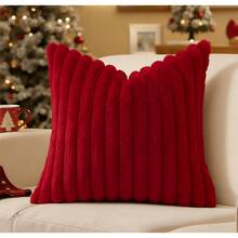 1件装/2件装/4件装仿毛皮舒适柔软条纹装饰抱枕套，天鹅绒枕套靠垫套，适用于沙发 - 紅色 - 查看 15