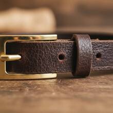 Casual Belt, Cowhide Leather, Buckle. - Coffee - View 1