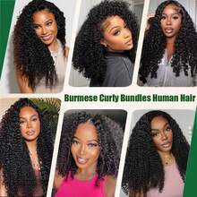 Curly Human Hair Bundles 16 18 20 Inches 3Pcs Water Wave Burmese Curly Bundles Human Hair Weave With Spiral End 3c4a Quick Weave Hair For Women Natural Black