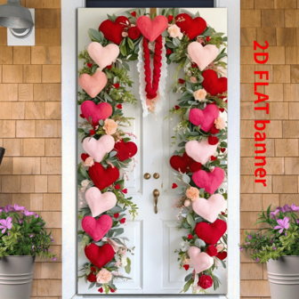 Corona de puerta multifuncional de poliéster con forma de corazón - Decoraciones para el Día de San Valentín, bodas, aniversarios, despedidas de soltero y otros festivales, sin necesidad de alimentación eléctrica, pancarta de fiesta 2D