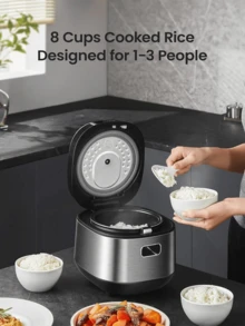 COMFEE 4-Cup Rice Cooker, 9-In-1 Multi-Function Cooker, Fuzzy Logic Technology, Non-Stick Pot, Slow Cook, Steam, Brown Rice, White Rice, Compact, Grey, Ideal For Small Families, Quick & Easy Cooking - US A Type Plug(110-127V) - View 4