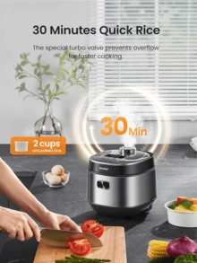 COMFEE 4-Cup Rice Cooker, 9-In-1 Multi-Function Cooker, Fuzzy Logic Technology, Non-Stick Pot, Slow Cook, Steam, Brown Rice, White Rice, Compact, Grey, Ideal For Small Families, Quick & Easy Cooking - US A Type Plug(110-127V) - View 5