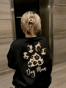 New Fall/Winter Collection: Loose-Fitting, Casual Round-Neck Sweatshirt With Cartoon And Text Print, Korean Style, For Women - Black B - View 1