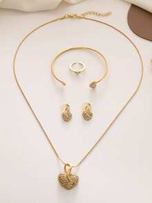 1 Bộ trang sức vòng cổ và hoa tai hình trái tim đính đá Rhinestone dành cho nữ - Vàng - Xem 4