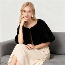 黑色人造毛皮短披肩，优雅奢华晚礼服外套，保暖时尚小披肩 - 黑色 - 查看 2