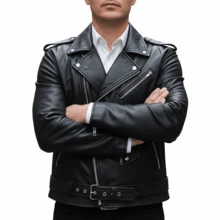 Icebanner Mens Classic Brando Style Asymmetrical Black PU Leather Motorcycle Brando Biker Negan Jacket Vest Coat With Zipper And Pockets - 黑色 - 查看 11