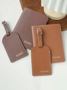 Personalized Name Passport Holder And Luggage Tag Set, Customized Gold Foil Texture Travel Gift, Customized Faux Leather Passport Cover And Luggage Tag Set, Customized Travel Accessories, Handmade Fashion Travel Gift, Birthday Gift, Bridesmaid Gift - Multicolor - View 2