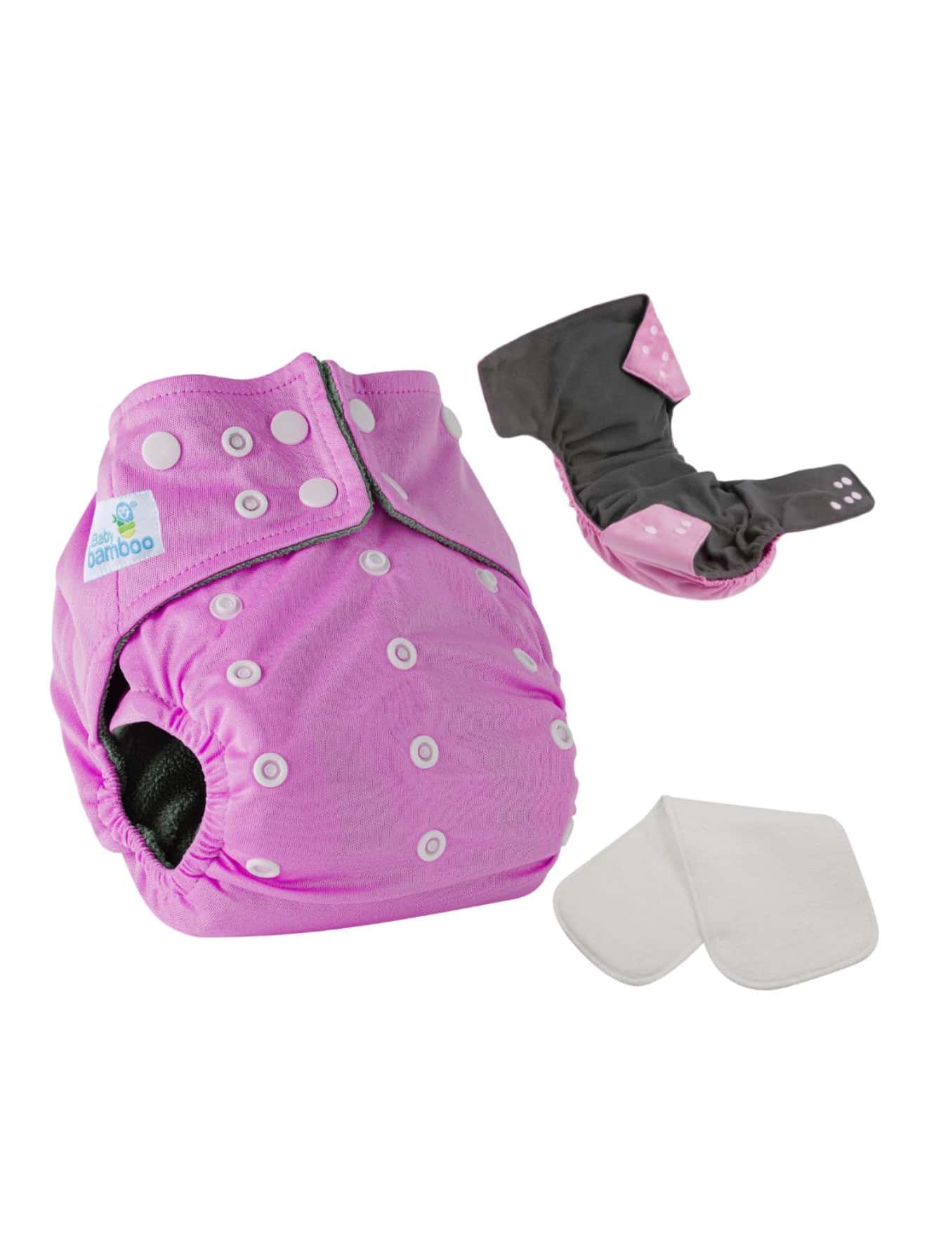 BABYBAMBOO Reusable Bamboo Cloth Diaper + 2 Inserts 4 Layers Of Microfiber - Pink - View 1