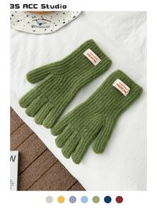 1双糖果色可爱针织手套，女士保暖触屏露指手套，冬季新款保暖骑行情侣针织手套，女士加厚保暖内衬骑行手套，冬季新款设计