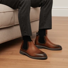 Men's Chelsea Boots, Casual Retro Style Ankle Boots - Bronze - View 4