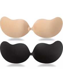 2/1pc Invisible Push Up Sticky Bra Women Backless Strapless Bra Seamless Self-Adhesive Silicone Nipple Cover Boob Pads Sticker Wedding Dress Lingerie,Skin Tone Black With Bonded Bra For Women, Reusable Push Up Bra, Invisible Backless Bra For All Seasons - Multicolor - View 12