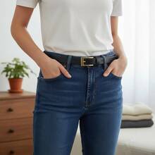 Casual Belt, Cowhide Leather, Buckle. - 黑色 - 查看 1
