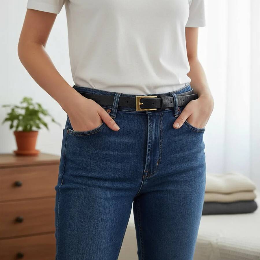 Casual Belt, Cowhide Leather, Buckle. - 黑色 - 查看 1