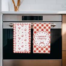 2pcs Minimalist Plaid Cherry & Bow Pattern Kitchen Towels, Soft Polyester Material Dish Cloths, Suitable For Kitchen Decor, Kitchen Cleaning, Holiday Party Decoration, Kitchen & Bathroom Essentials, Home Decor, Housewarming Gift - Multicolor - View 8