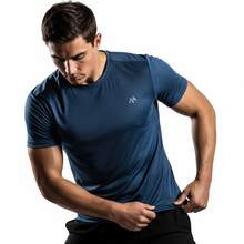 Camiseta Masculina Dry Fit Academia Treino Esportes  Secagem Rápida Tecido Respirável - Azul Marinho - Visão 2