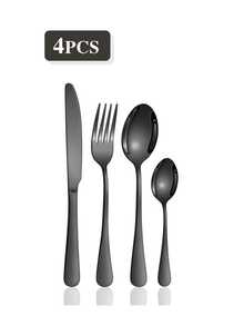 4/16/24pcs Stainless Steel Cutlery Set, High-Quality Minimalist Durable Black Tableware Set, Knife Fork Spoon Set, Suitable For Western Dining, Home Banquet, Elegant & Practical - Black - View 11
