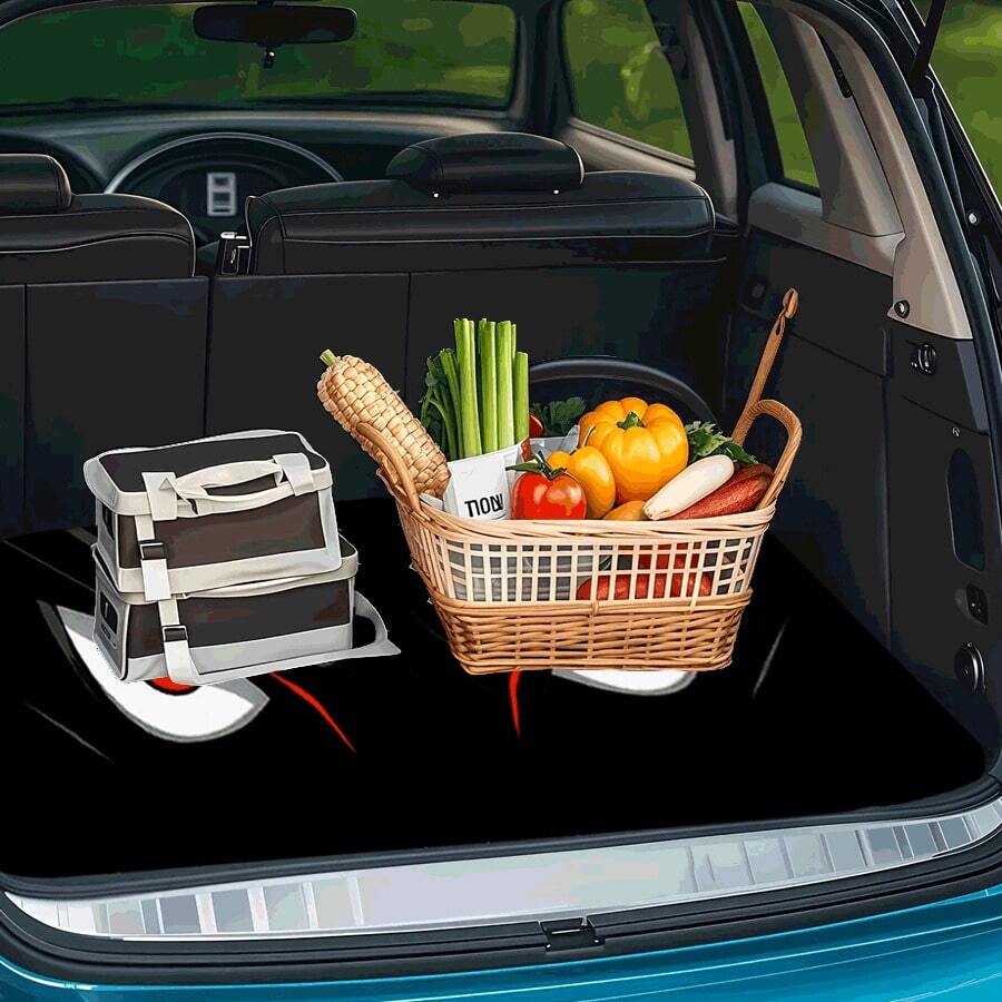 1pc Eye-Catching Car Trunk Mat - Durable Polyester Floor Liner, & Practical For Daily Travel, Loading, And Secure Cargo Storage, Vehicle Interior Accessory